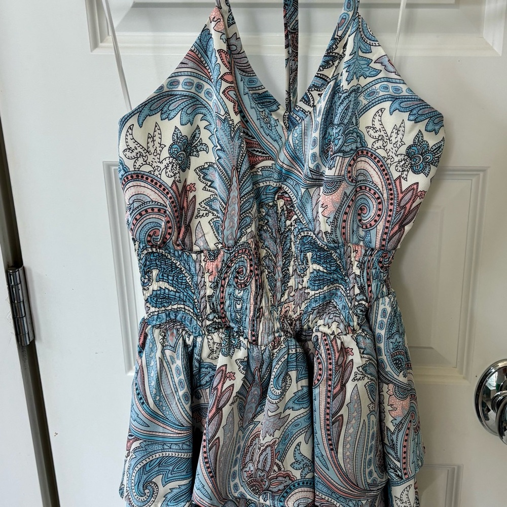 TCEC Paisley Halter Dress in Blue and Pink